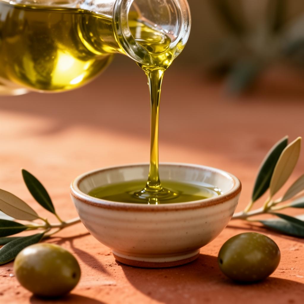 Extra virgin olive oil being poured, close-up