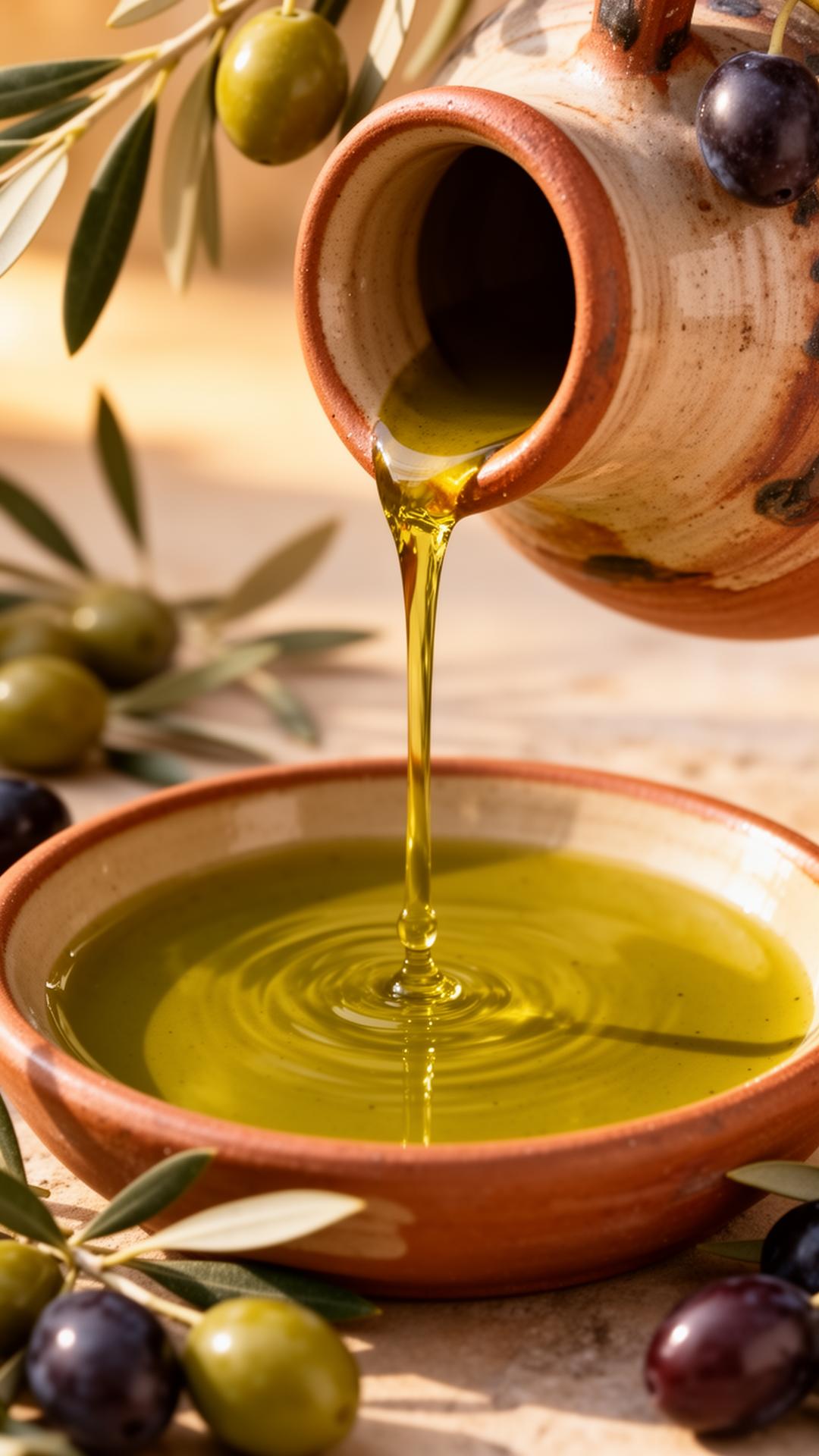 Greek extra virgin olive oil being poured into a glass